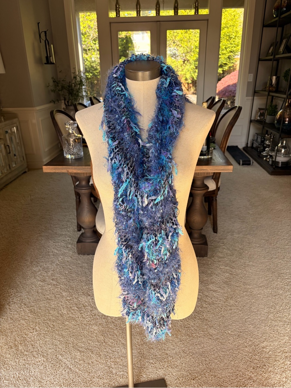 NWOT Hand knit periwinkle/ blue Scarf/ poncho